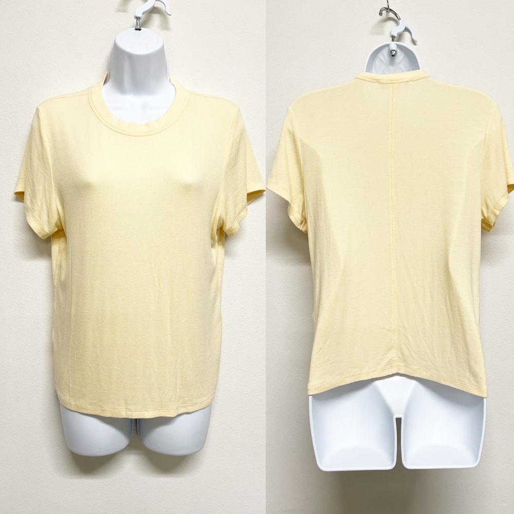 Frame Denim Womens Canary Yellow Ribeed Short Sleeve Crew Baby Tee Size XL - Picture 2 of 8